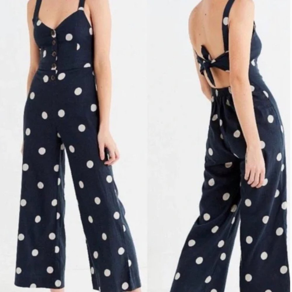 Navy and White Polka Dot Jumpsuit Size Small
